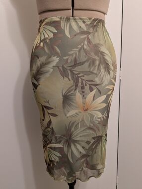 Vintage Tropical Floral Olive Bodycon Tiki Skirt